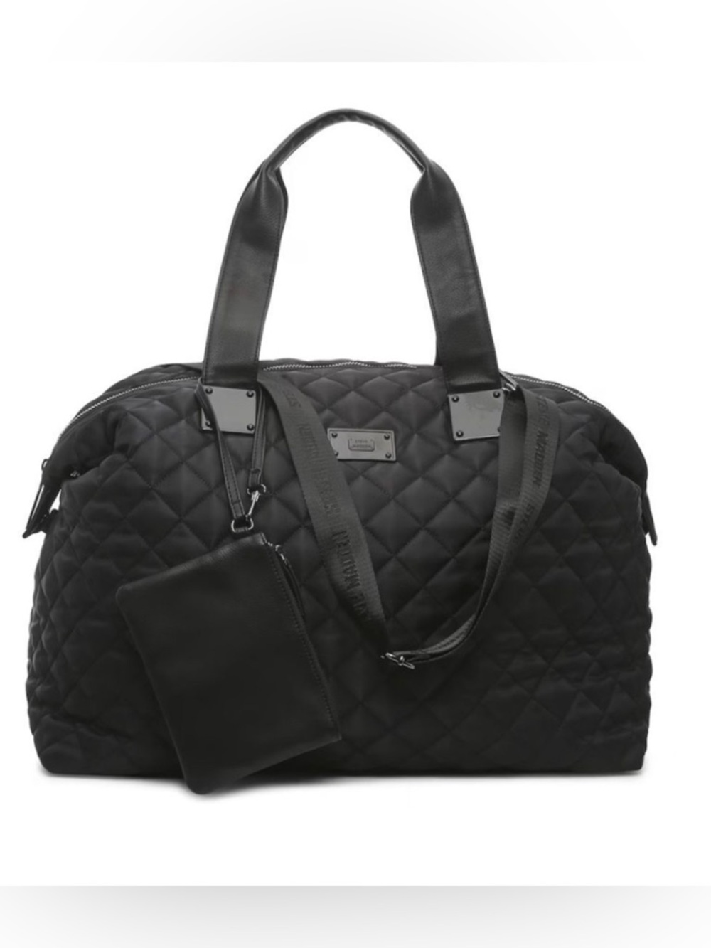 Steve Madden Quilted Black Weekender Travel Duffel Bag